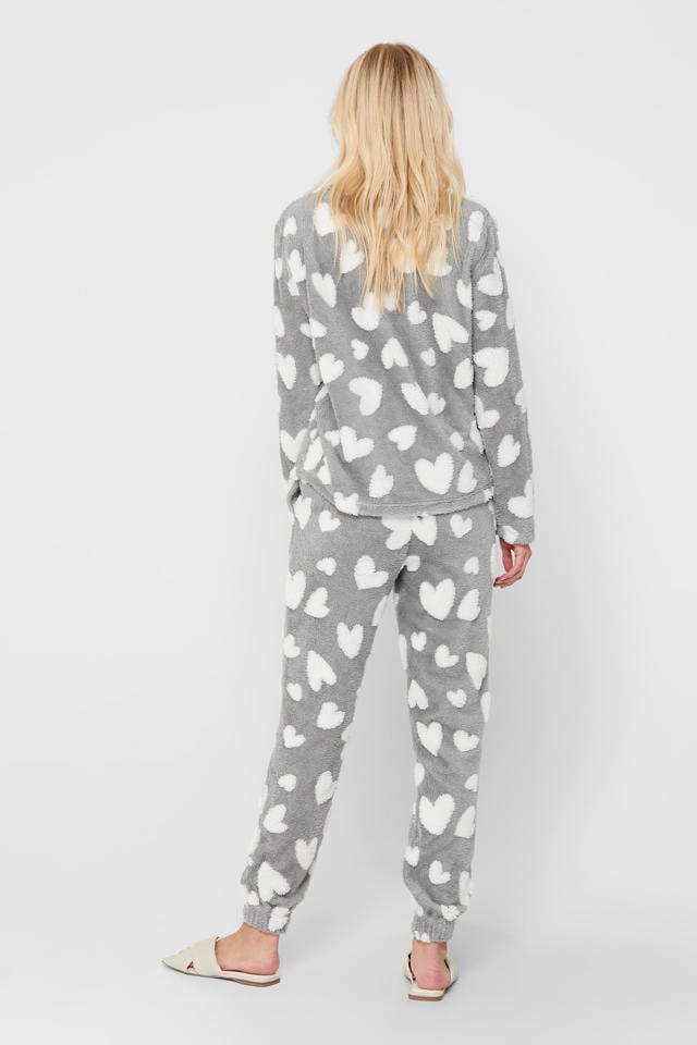 Stroomopwaarts marge Regeringsverordening ONLY fleece pyjama Caya met hartjes print grijs/wit | wehkamp