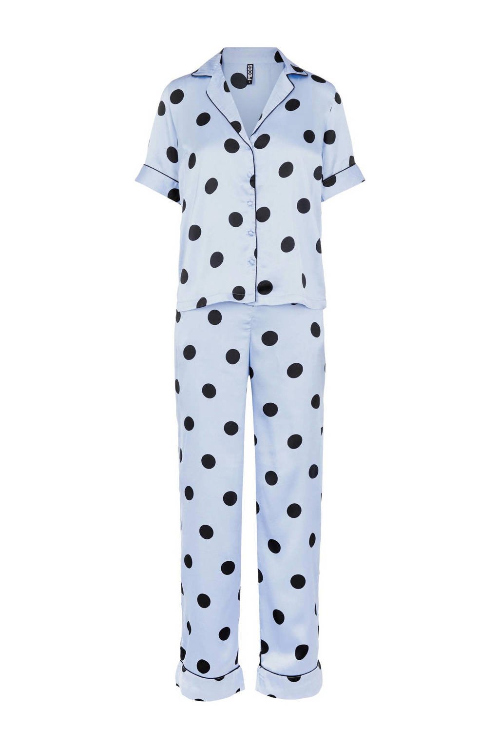 PIECES satijnlook pyjama Andrea met stippen lichtblauw, Lichtblauw