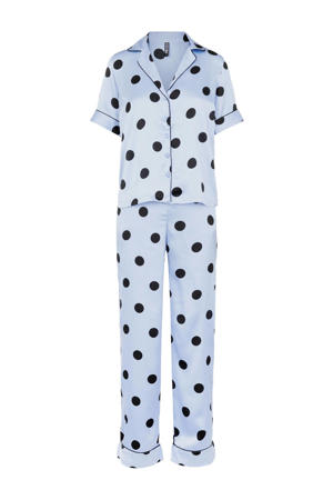 satijnlook pyjama Andrea met stippen lichtblauw