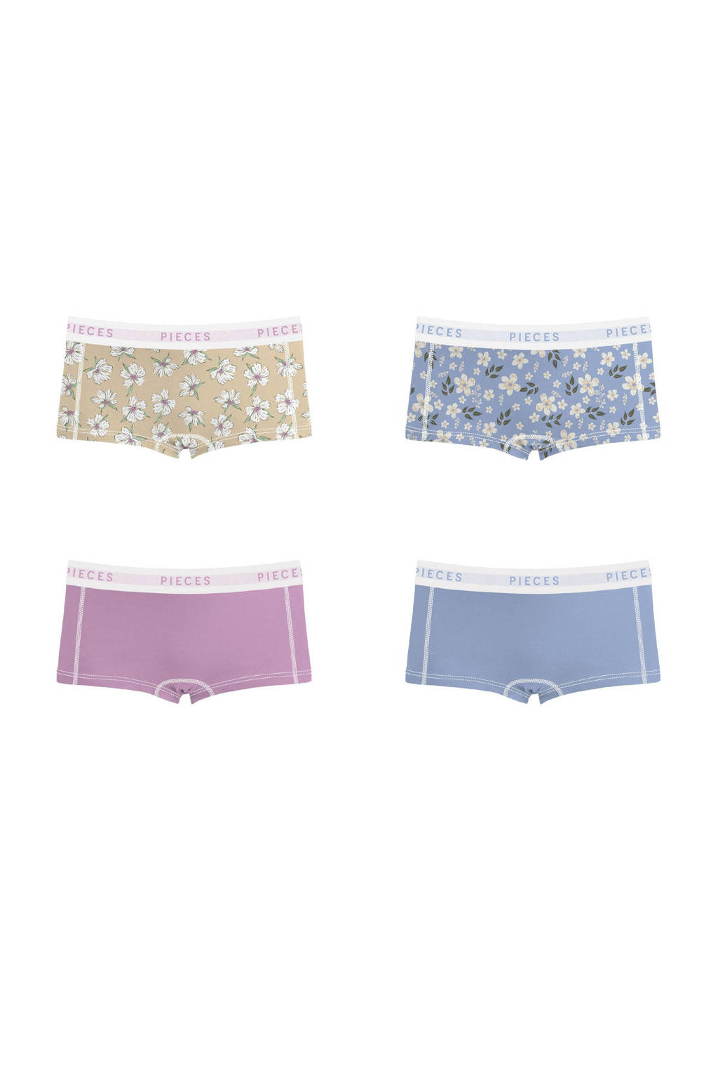 PIECES short PCLOGO (set van 4) blauw/geel/lila, Blauw/geel/lila