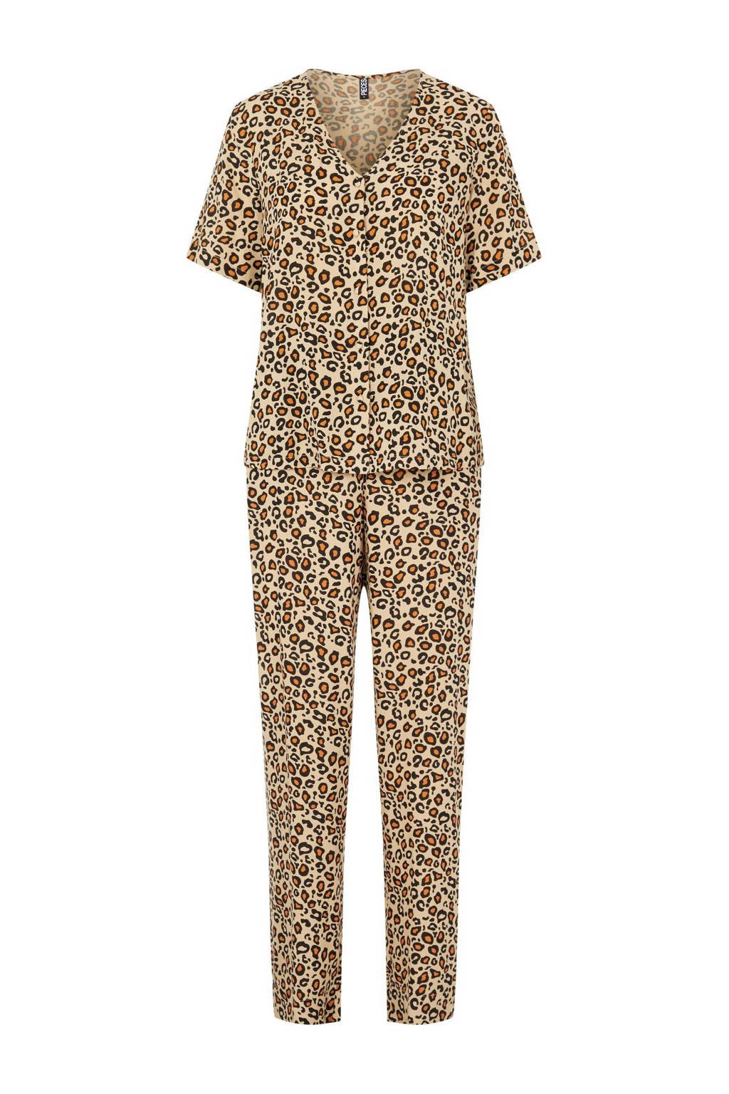 PIECES pyjama Anja met panterprint beige/bruin, Beige/bruin