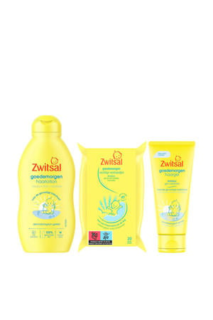 Wehkamp Zwitsal Goedemorgen Set (20x vochtig washandje + 200 ml haarlotion + 100 ml haargel) - voordeelverpakking aanbieding
