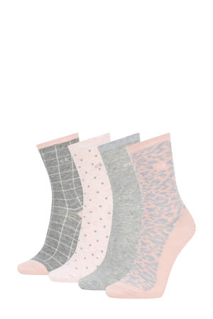 sokken - set van 4 grijs/roze
