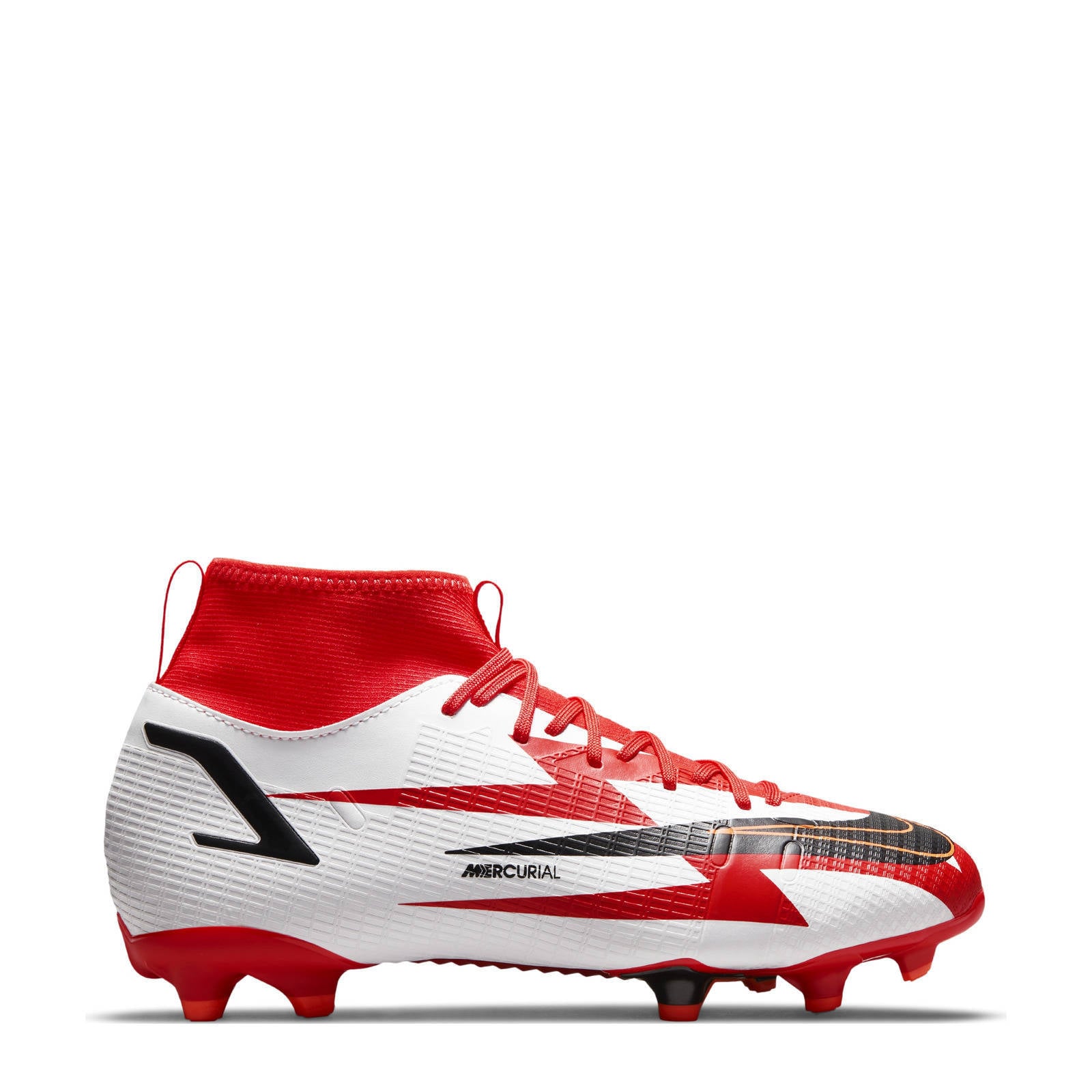 Nike Mercurial Superfly 8 academy CR 7 FG/MG Jr. voetbalschoenen rood/zwart/wit  | wehkamp