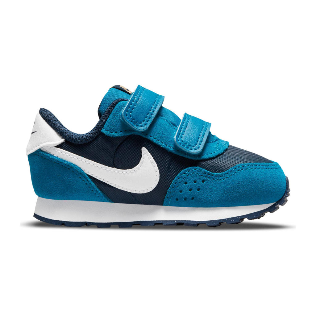 Donkerblauw, wit en blauwe jongens Nike MD Valiant sneakers van leer met klittenband en logo
