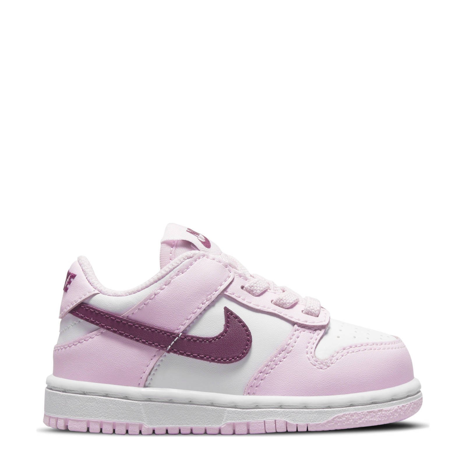 Nike Dunk Low sneakers wit donkerrood roze