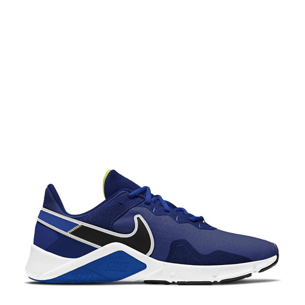 Blauw, zwart en witte heren Nike Legend Essentail 2 fitness schoenen van mesh met veters