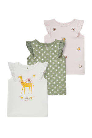 shirt - set van 3 wit/groen/lichtroze