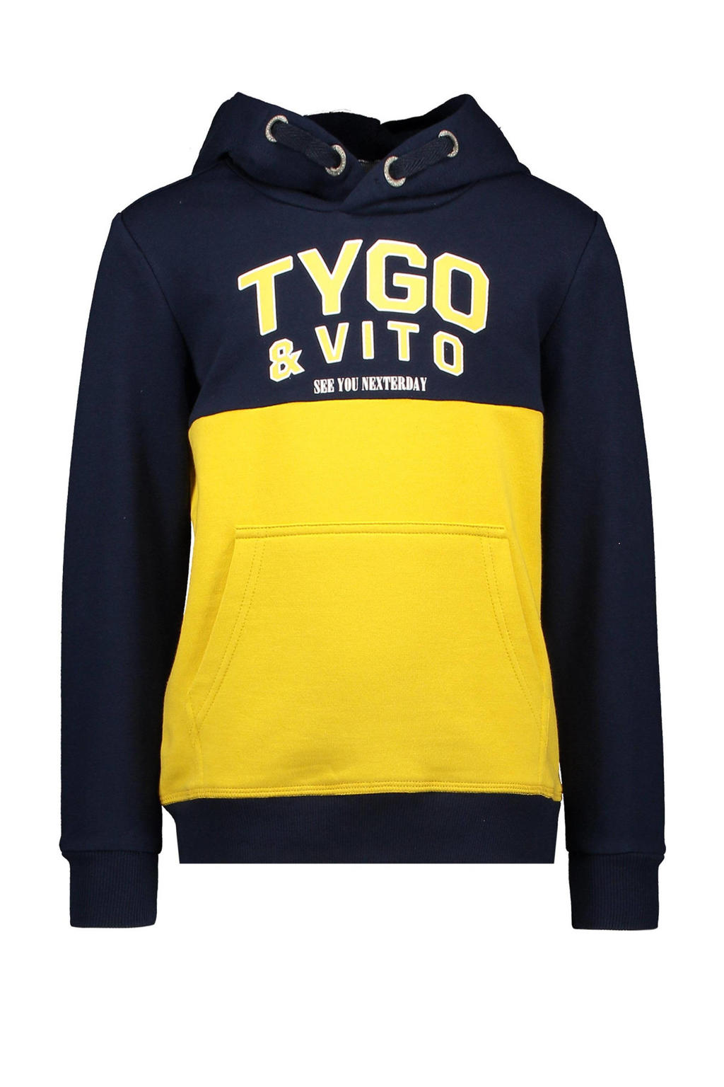 TYGO & vito sweater met logo donkerblauw/geel