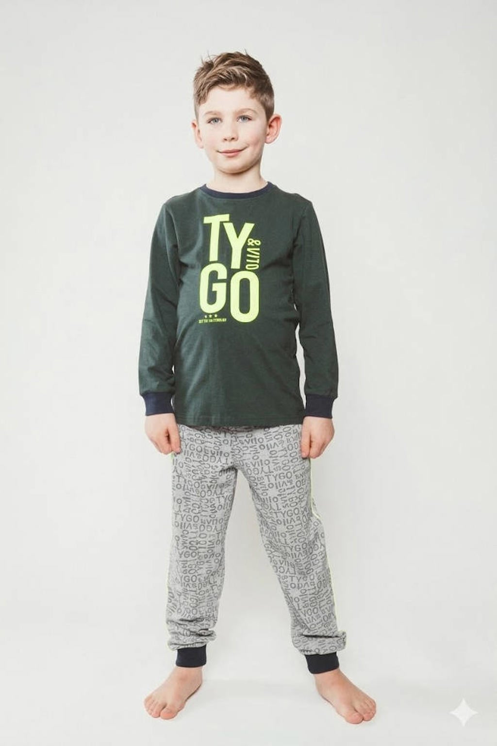 TYGO & vito pyjama met logo donkergroen/grijs melange