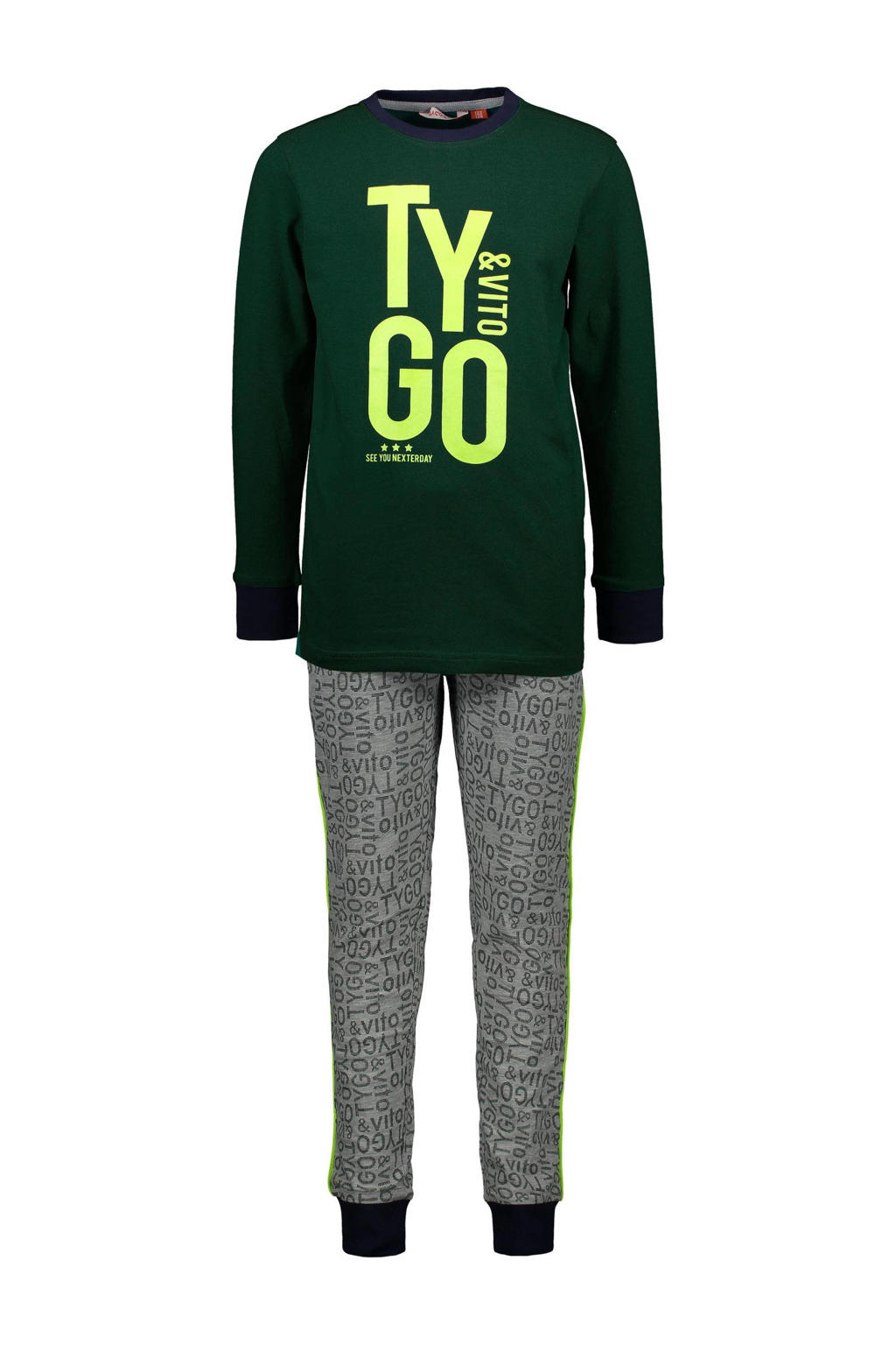TYGO & vito   pyjama met logo donkergroen/grijs melange