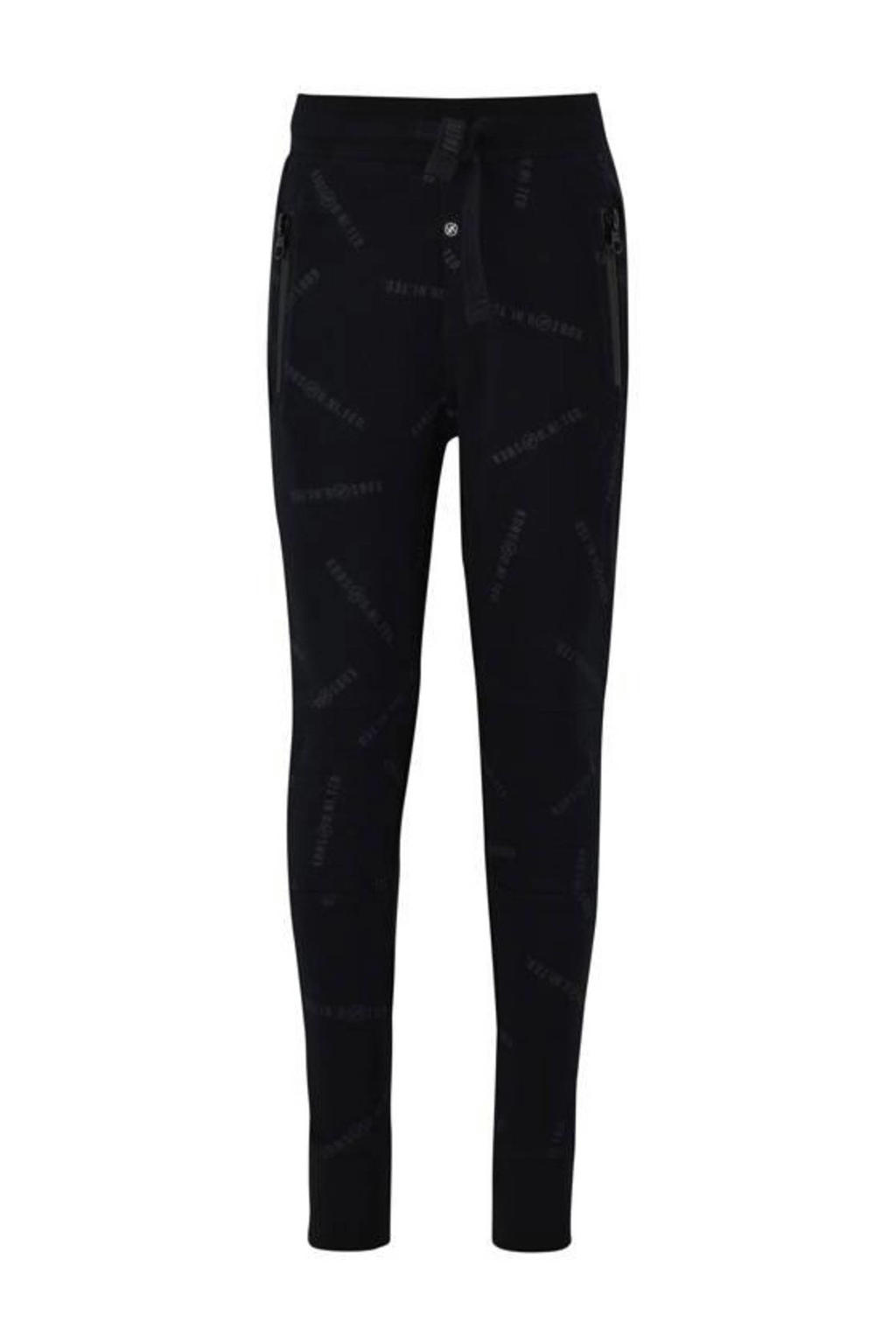 Zwarte jongens KIDDO slim fit joggingbroek Evert van katoen met regular waist, elastische tailleband met koord en tekst print