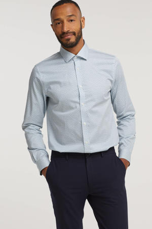 slim fit overhemd MAtrostol met stippen wit/blauw