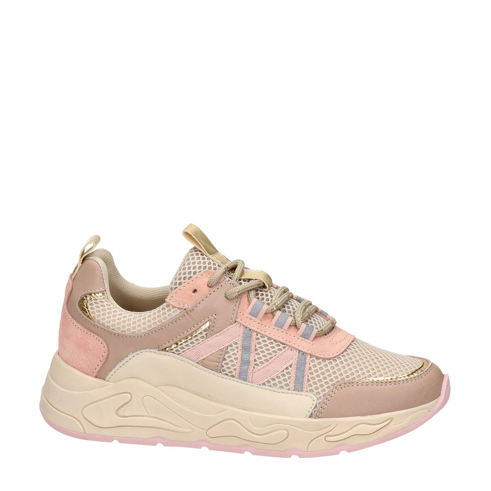Nelson leren dad sneakers beige/roze | wehkamp