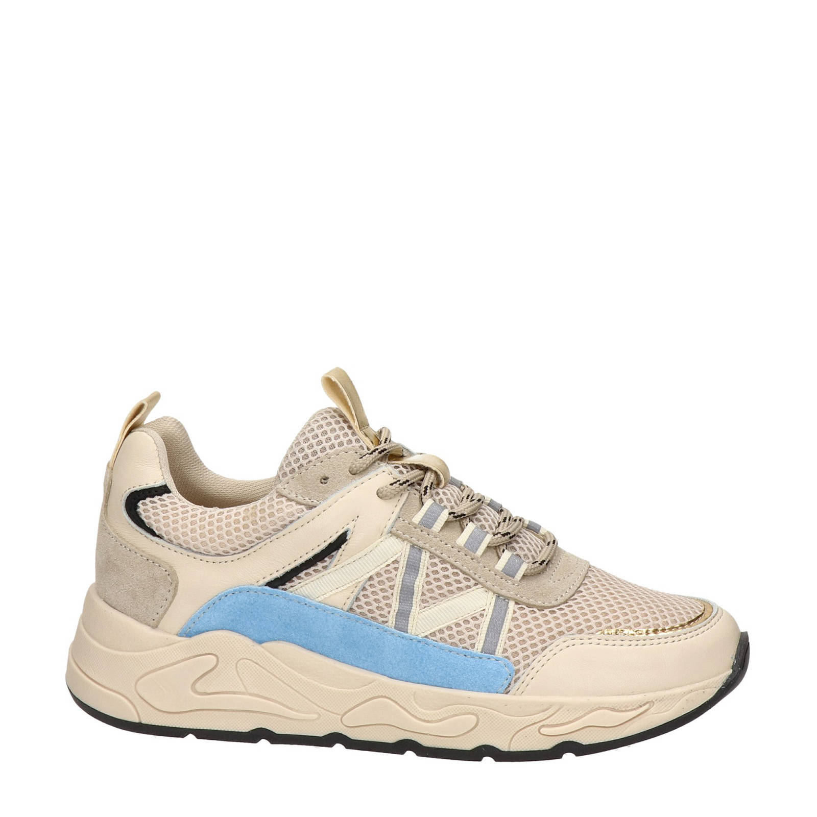 Nelson leren dad sneakers beige/blauw | wehkamp