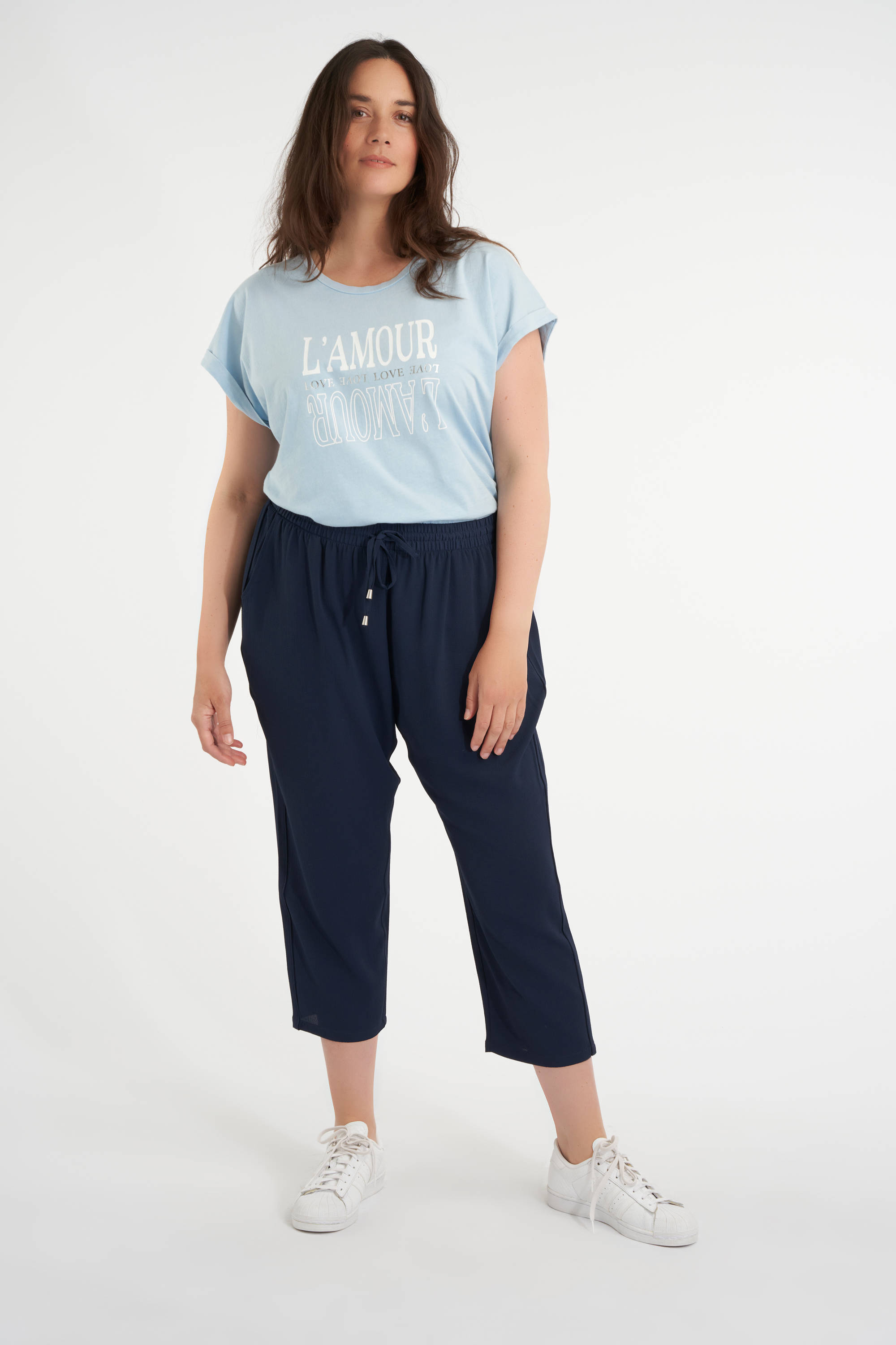 MS Mode cropped slim fit joggingbroek donkerblauw | wehkamp