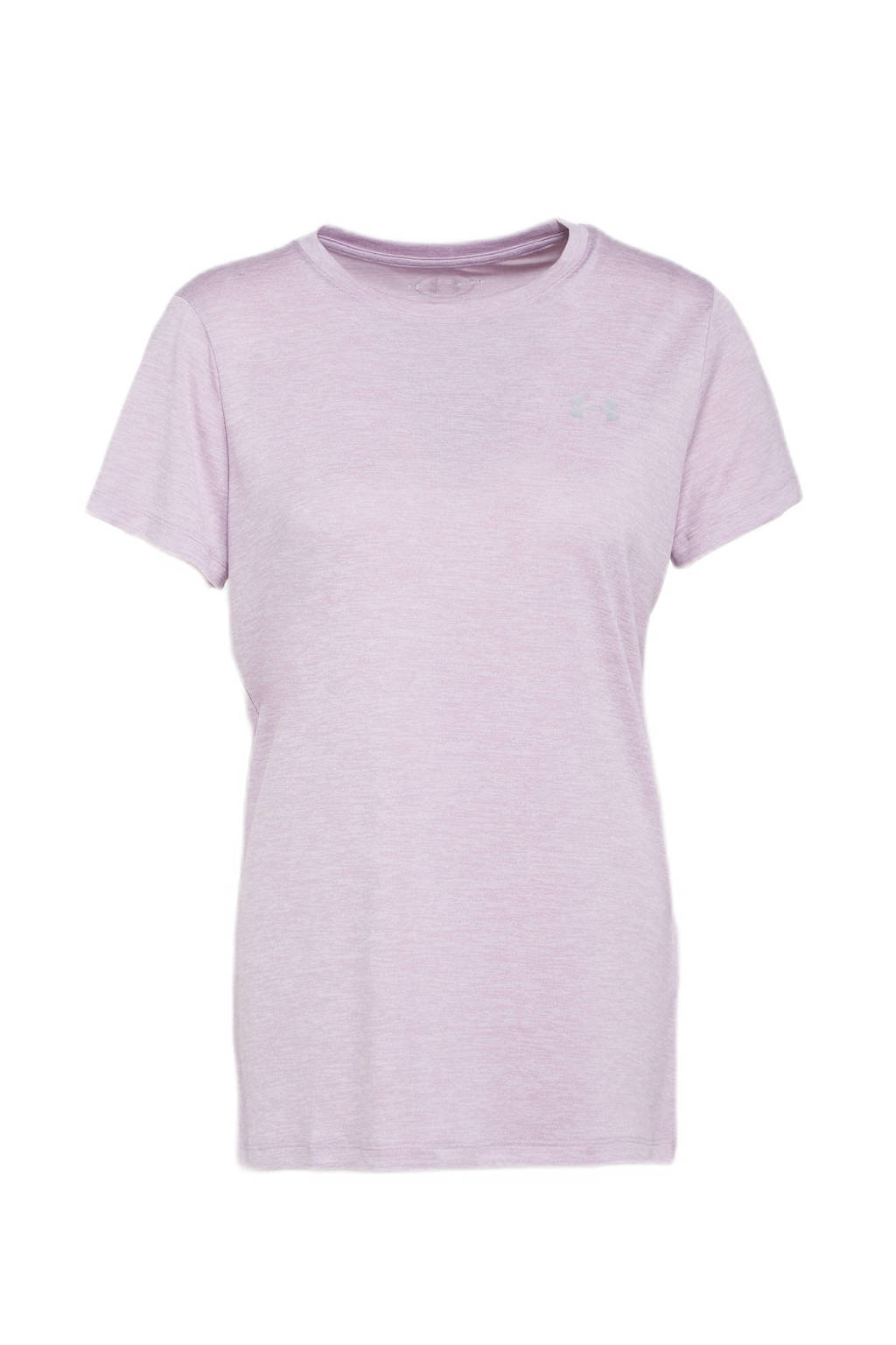 Roze dames Under Armour sport T-shirt van polyester met logo dessin, korte mouwen en ronde hals