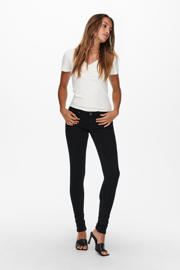 thumbnail: Zwarte dames ONLY extra low waist skinny jeans black van stretchdenim met rits- en knoopsluiting en effen
