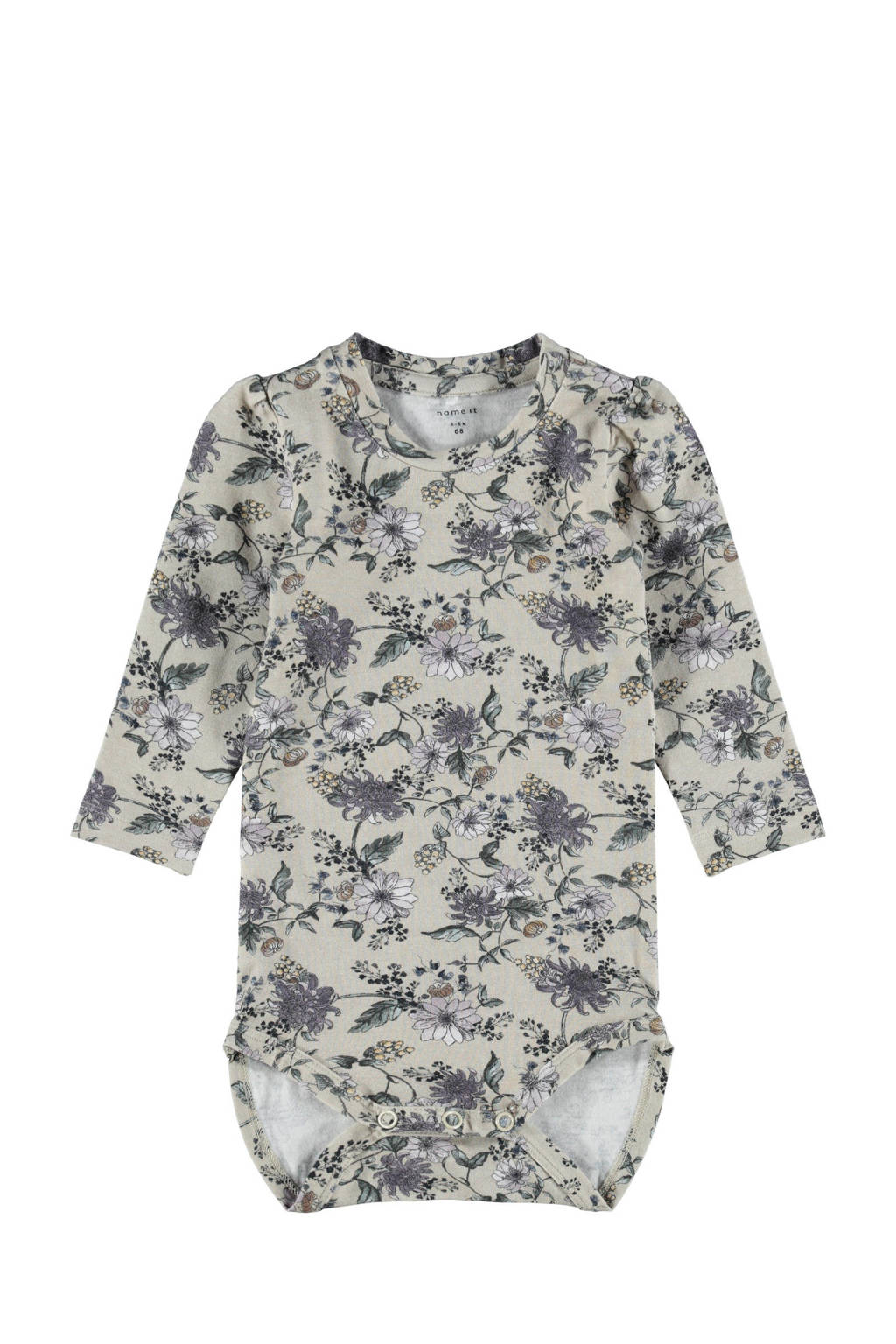NAME IT BABY romper bloemenprint NBFSOFIE grijs, Groen/grijs/wit