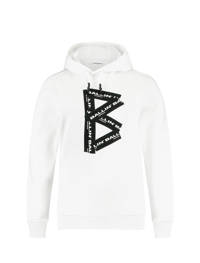 Witte jongens en meisjes Ballin unisex hoodie van sweat materiaal met logo dessin, lange mouwen en capuchon