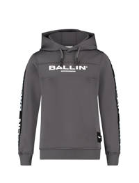 Antraciete jongens en meisjes Ballin unisex hoodie van sweat materiaal met logo dessin, lange mouwen, capuchon en geribde boorden