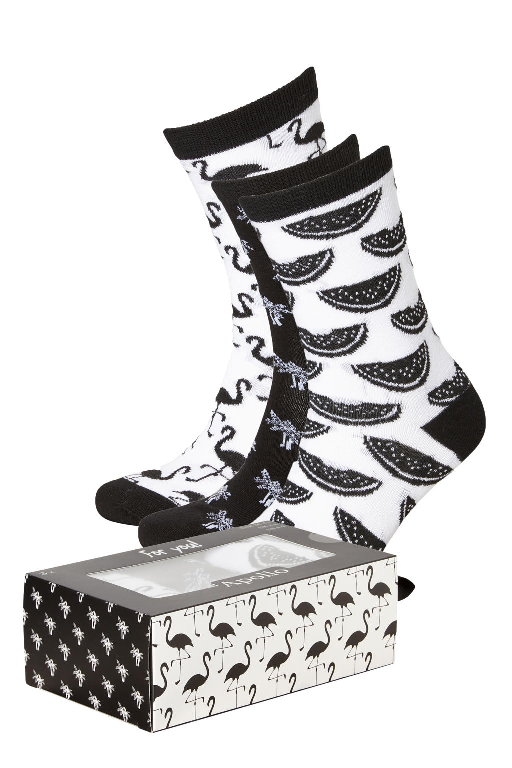 Apollo giftbox sokken - set van 3 zwart/wit