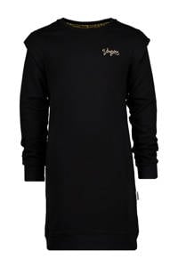 Vingino jurk Petra met ruches zwart, Zwart