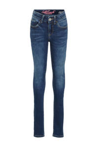 Donkerblauwe meisjes Vingino super skinny jeans Belize van stretchdenim met regular waist en rits- en knoopsluiting