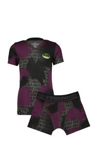 Vingino   T-shirt + boxershort Camou groen, Groen/aubergine