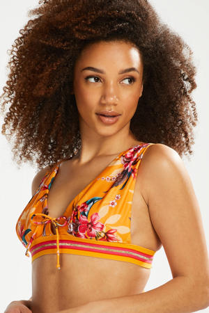 gebloemde triangel bikinitop Orchid geel