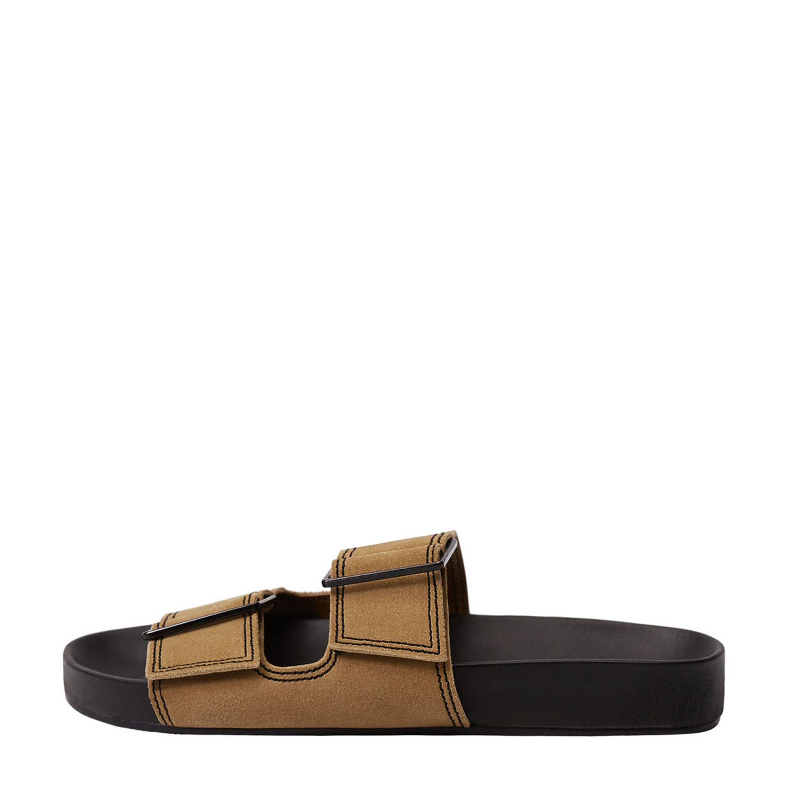 Mango leren slippers lichtbruin | wehkamp