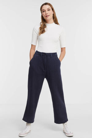 high waist straight fit broek Daria van biologisch katoen donkerblauw