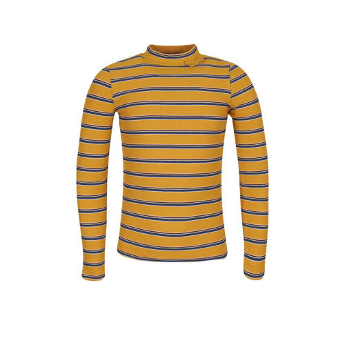 Someone gestreepte ribgebreide longsleeve Kiki okergeel blauw