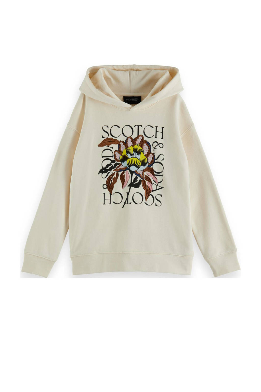 Witte meisjes Scotch & Soda hoodie van sweat materiaal met printopdruk, lange mouwen, capuchon en geribde boorden