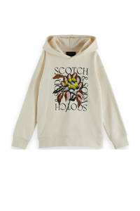 Witte meisjes Scotch & Soda hoodie van sweat materiaal met printopdruk, lange mouwen, capuchon en geribde boorden