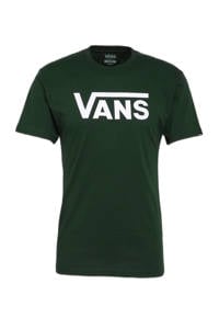 Donkergroene heren VANS T-shirt van katoen met tekst print, korte mouwen en ronde hals