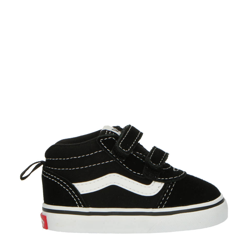 Zwart en witte jongens en meisjes VANS Ward Mid sneakers van suede met klittenband