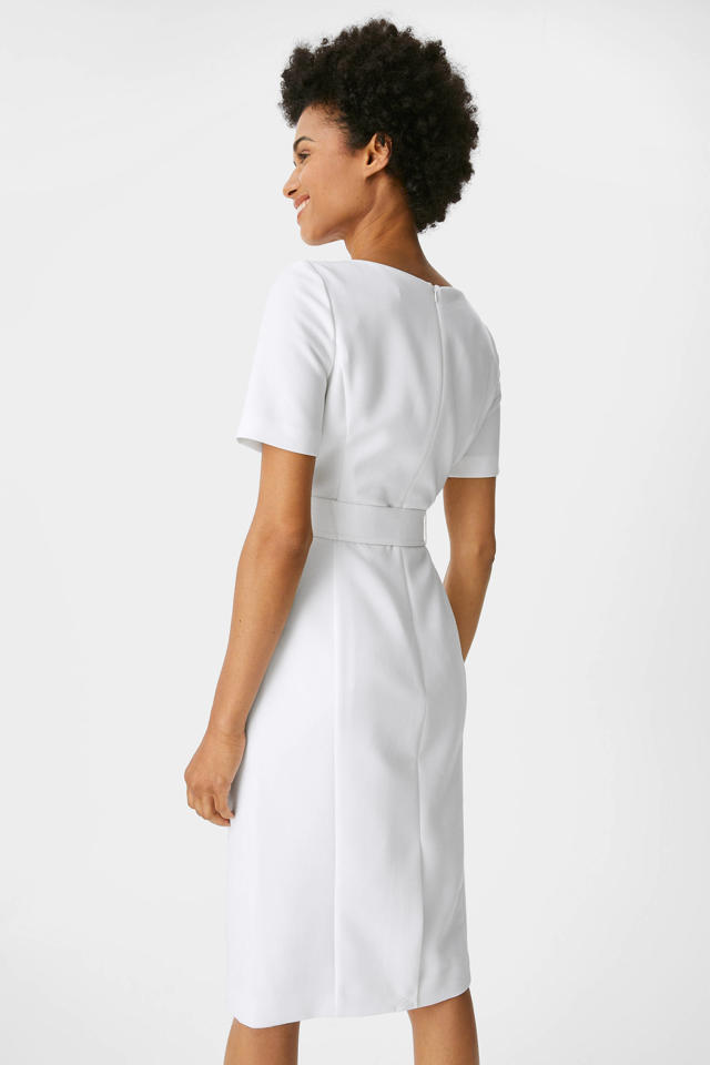 Bloody Compliment Kan weerstaan C&A Yessica Tailored jurk met ceintuur wit | wehkamp