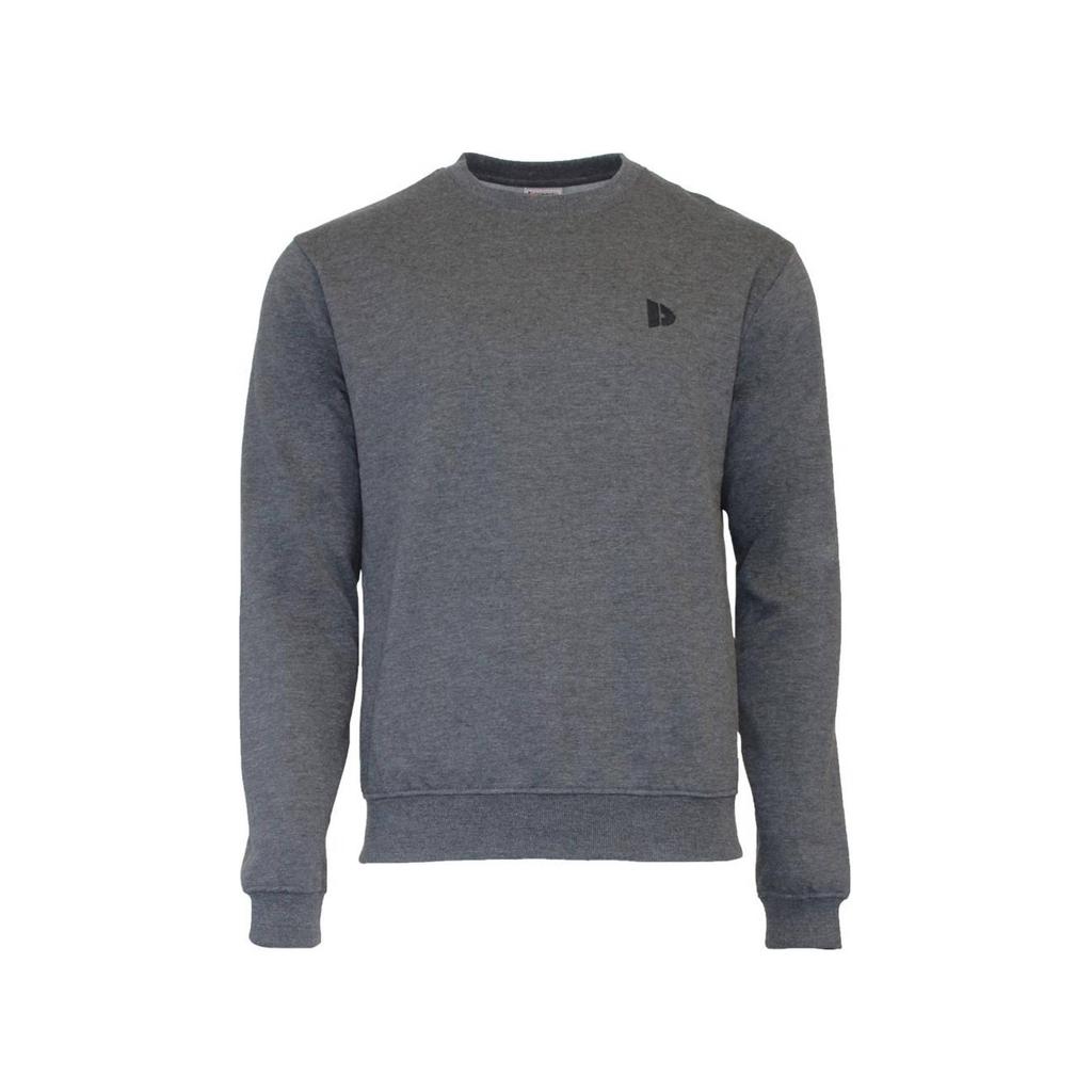 Antraciete heren Donnay sportsweater Dean van polyester met logo dessin, lange mouwen en ronde hals