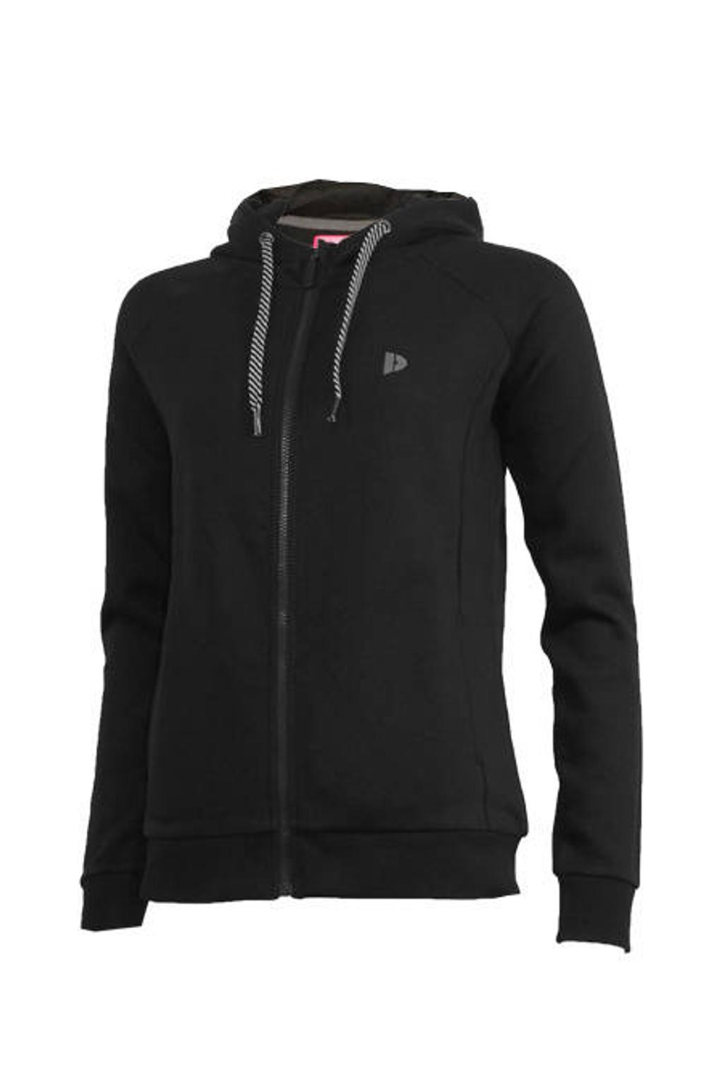 Zwarte dames Donnay sportvest Anna van polyester met effen, lange mouwen, capuchon, ritssluiting en elastische boord