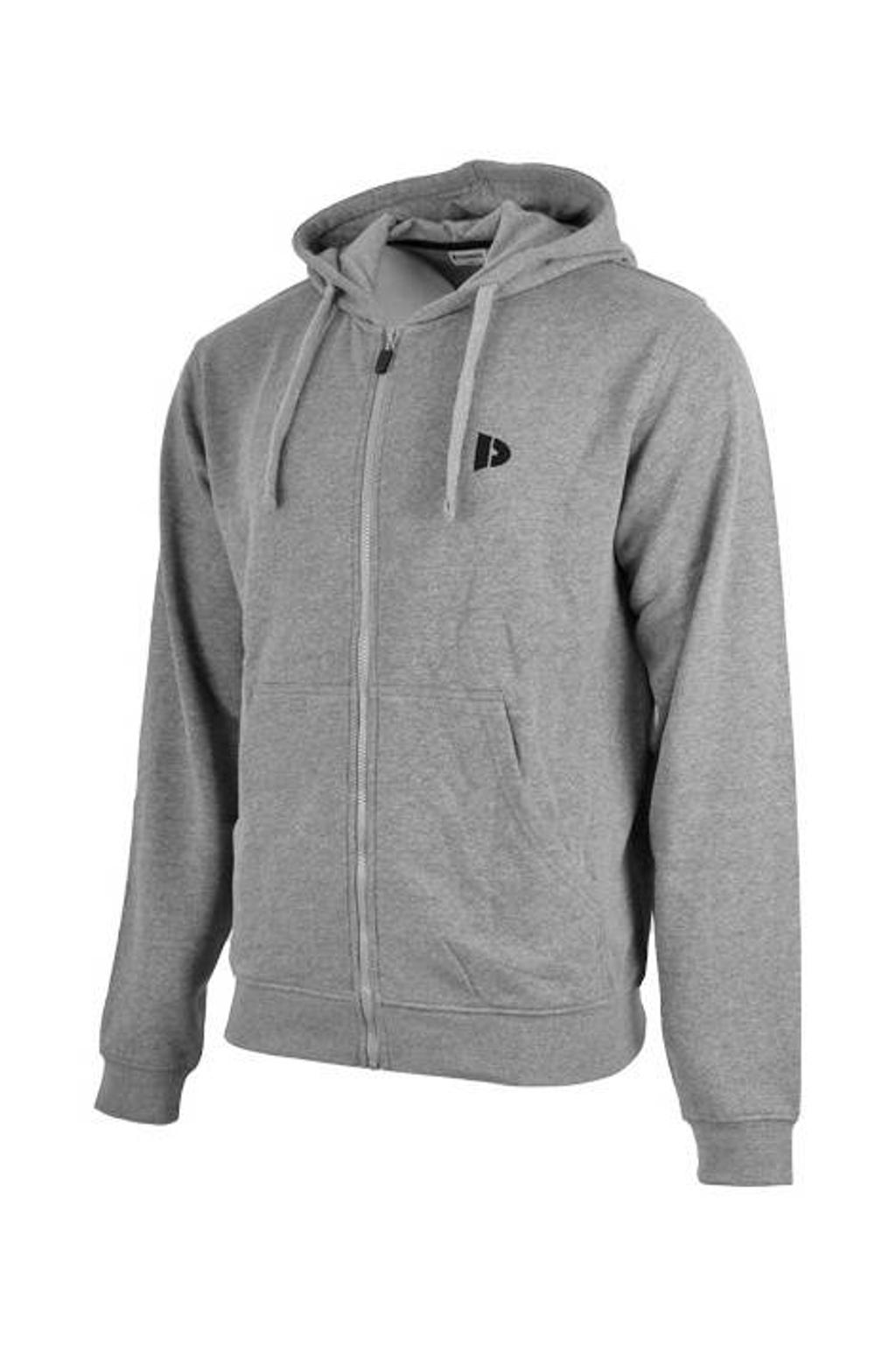 Grijs melange heren Donnay sportvest Bruce melange van sweat materiaal met logo dessin, lange mouwen, capuchon en ritssluiting