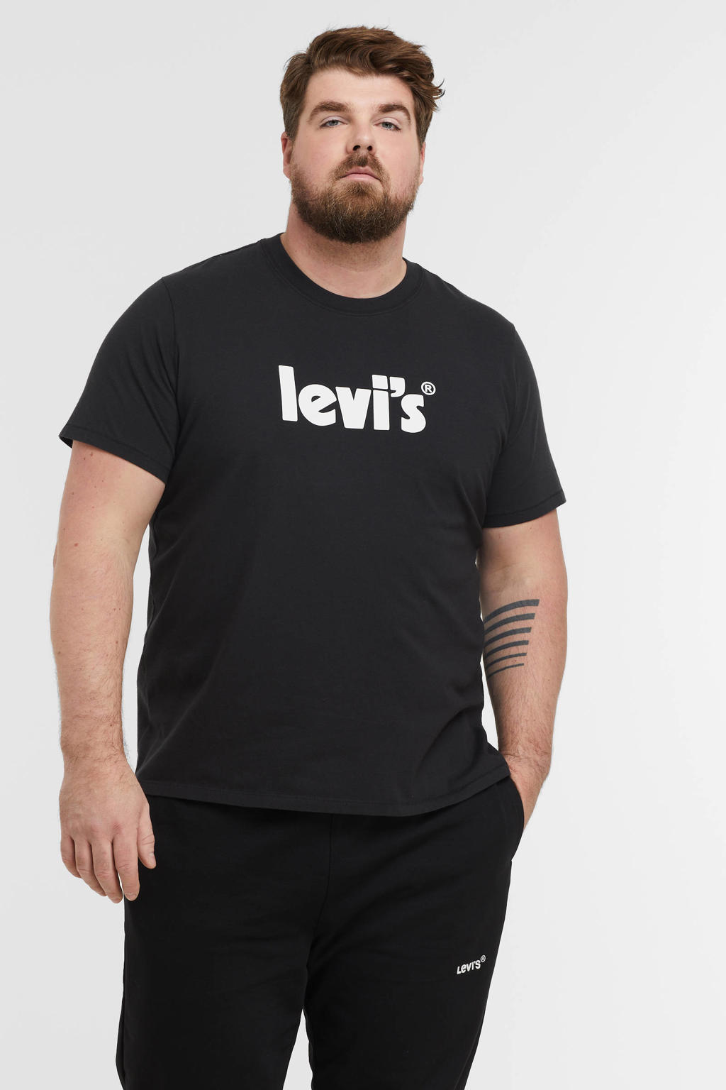 Zwarte heren Levi's Big and Tall T-shirt Plus Size van katoen met logo dessin, korte mouwen en ronde hals