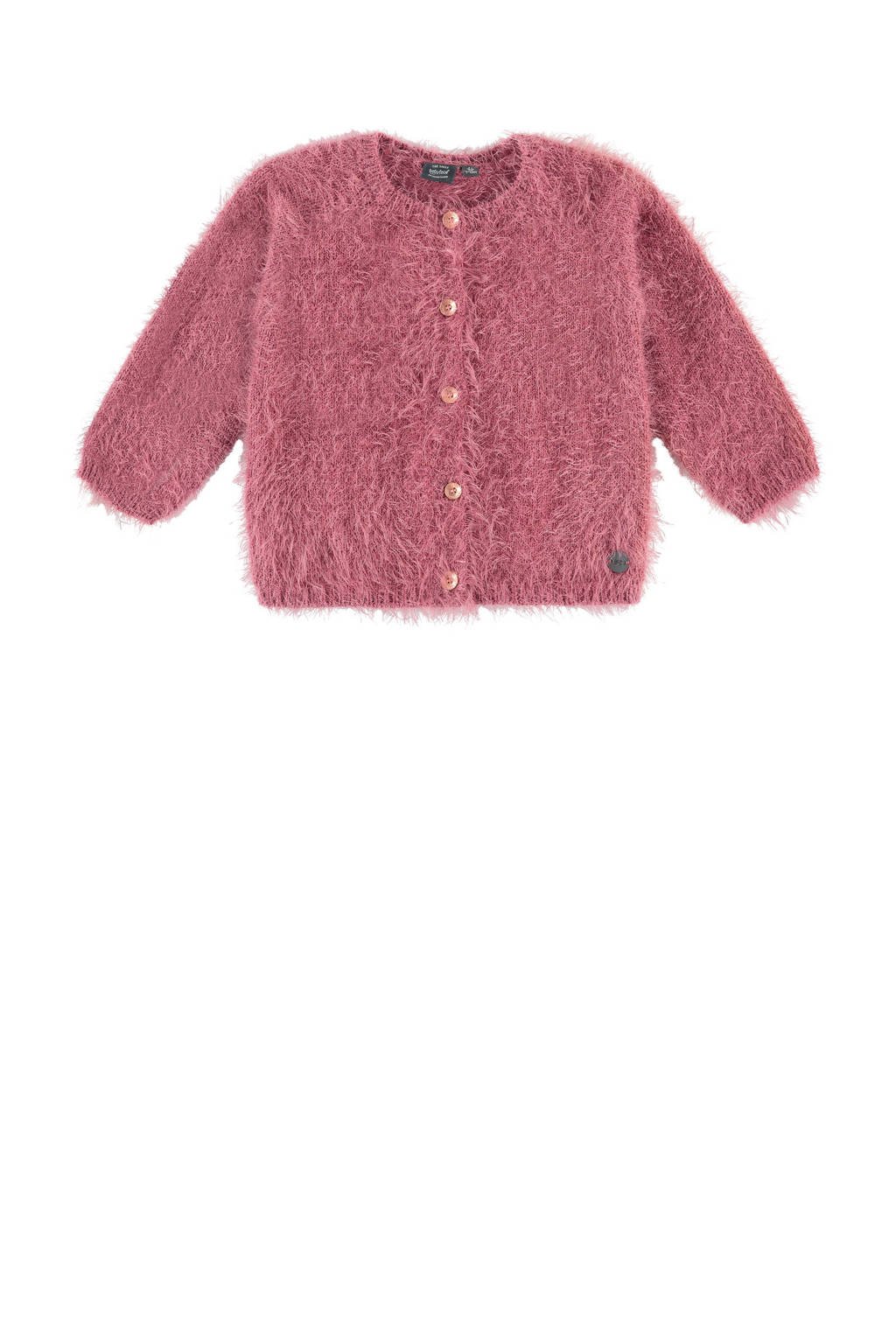 Roze meisjes Babyface vest van sweat materiaal met lange mouwen, ronde hals en knoopsluiting