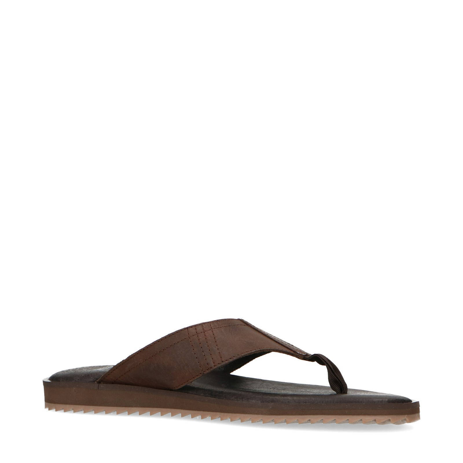 Manfield leren teenslippers donkerbruin | wehkamp