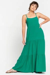 LOLALIZA maxi jurk met bladprint en volant groen, Groen