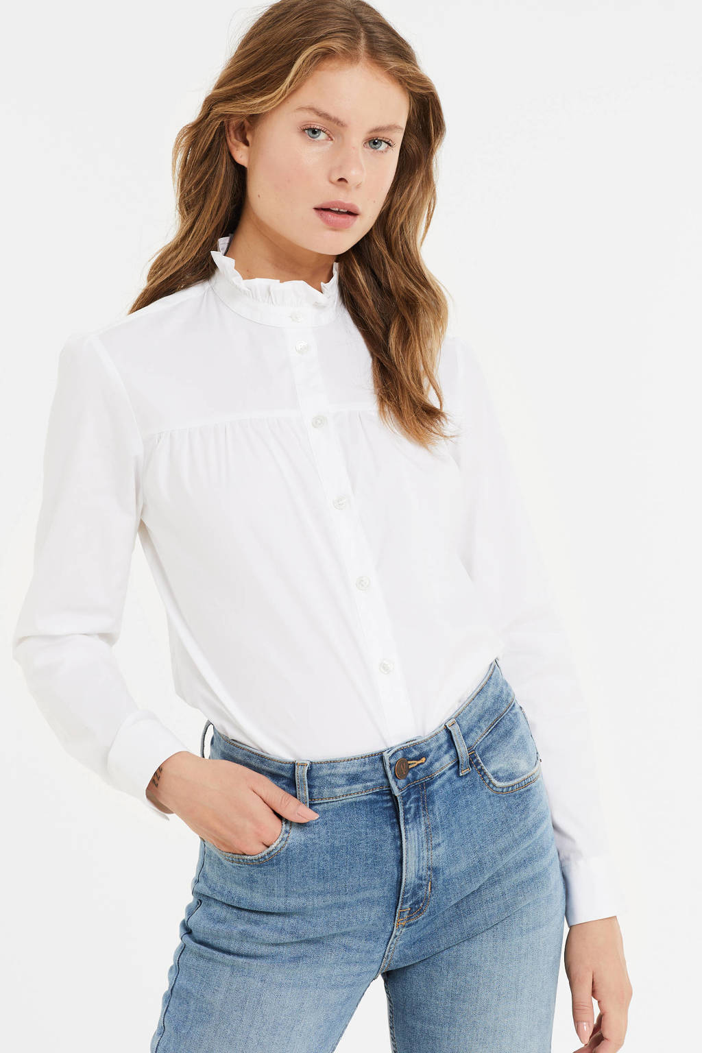 anytime poplin blouse met ruches wit |