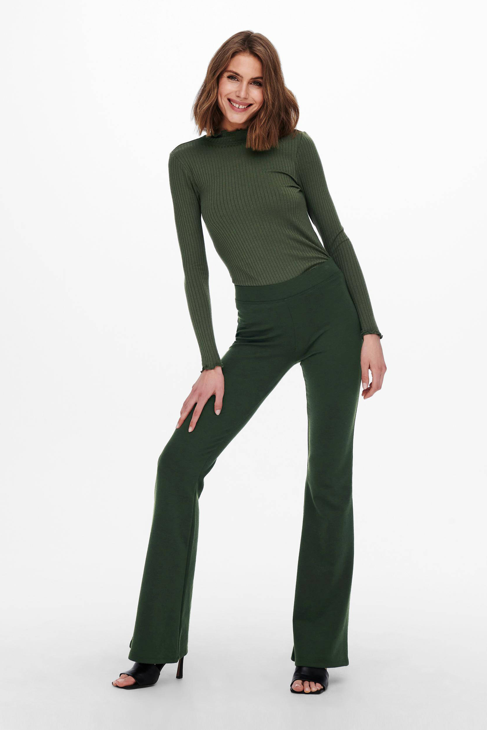 ONLY flared broek donkergroen | wehkamp