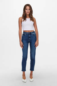 ONLY cropped high waist straight fit jeans ONLEMILY medium blue denim, Medium blue denim