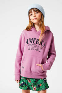 Roze meisjes America Today Junior hoodie Skye van sweat materiaal met logo dessin, lange mouwen en capuchon