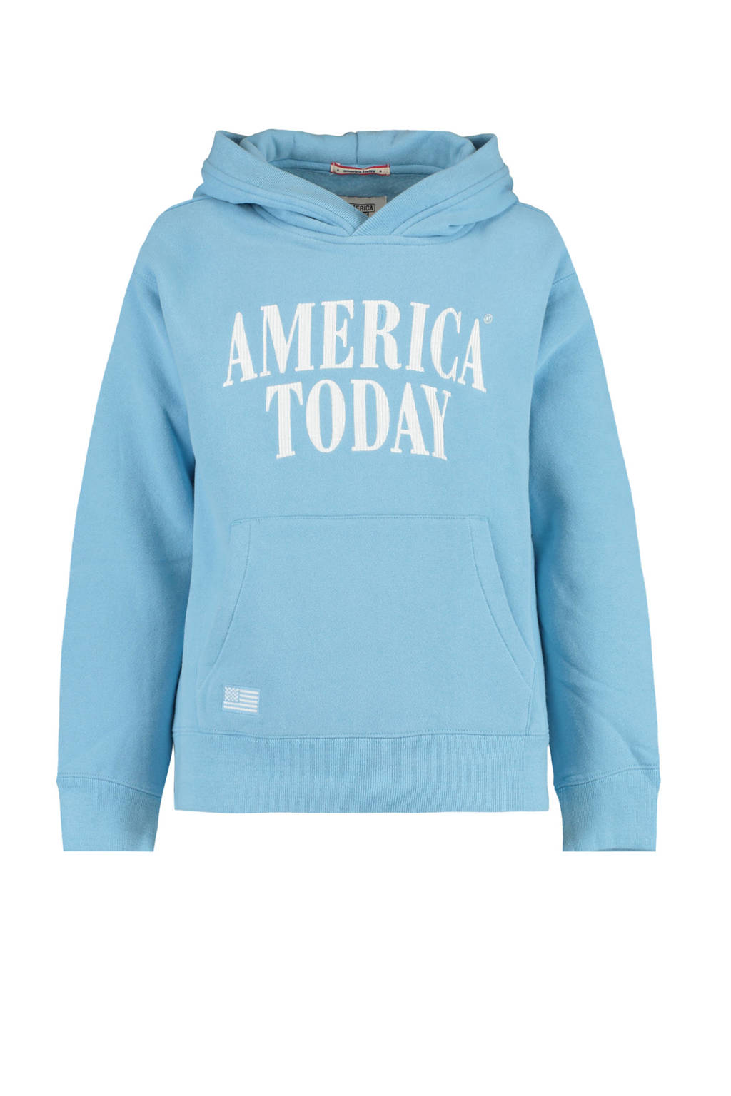 Blauwe meisjes America Today Junior hoodie Skye van sweat materiaal met logo dessin, lange mouwen en capuchon